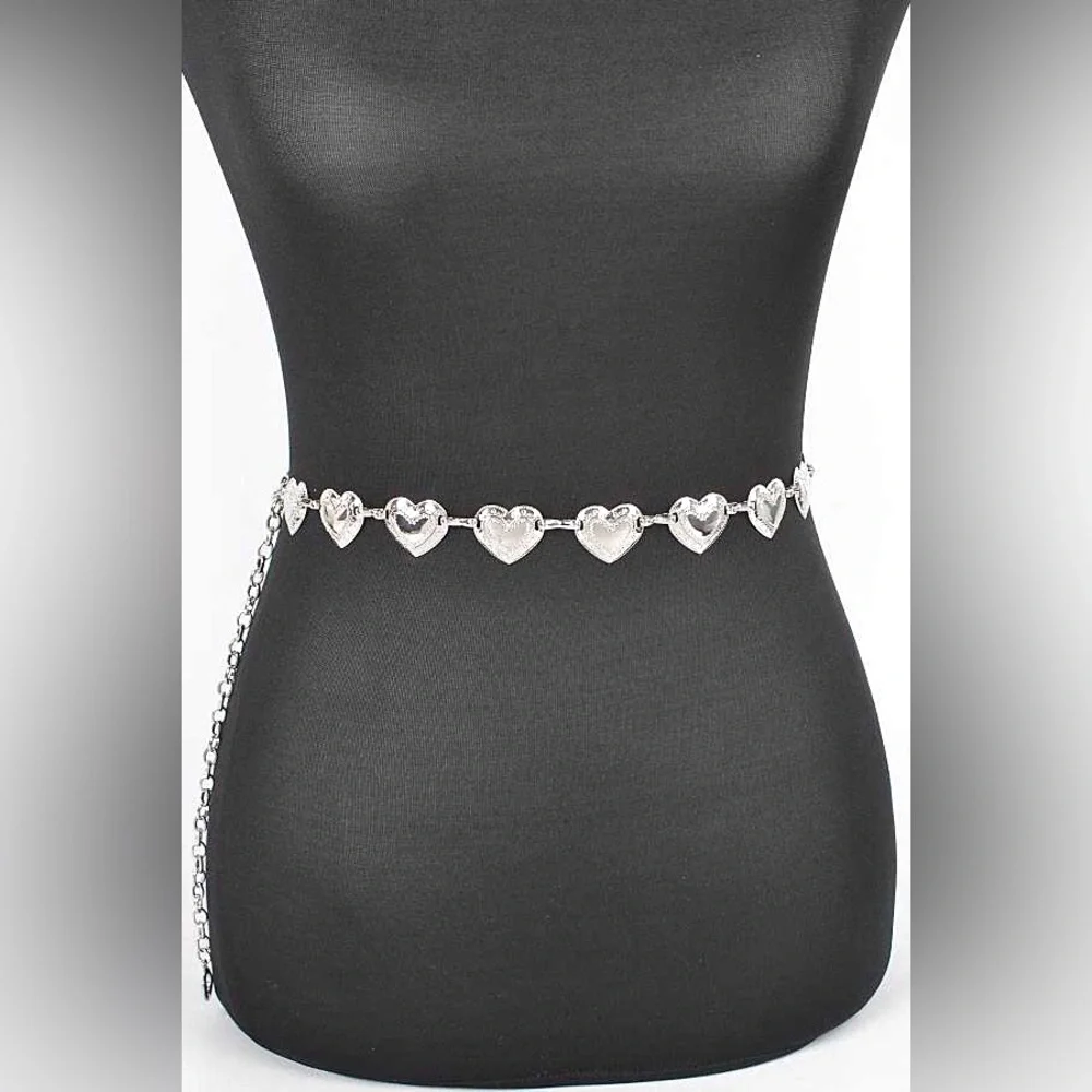 Gold or Silver Heart Metal Chain Statement Belt